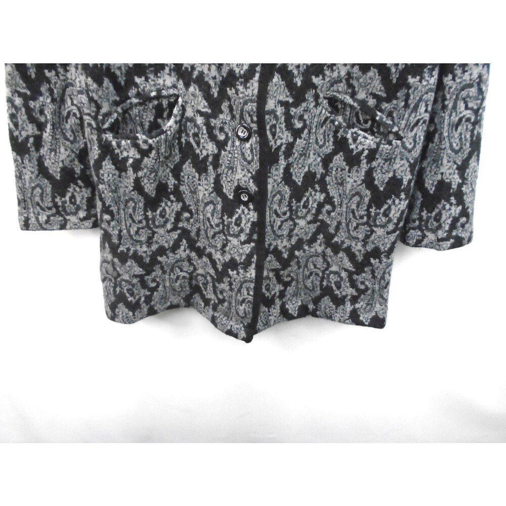 Cambridge Dry Goods Womens Size L Sweater Coat 100% Wool Black Gray Paisley - Picture 5 of 11